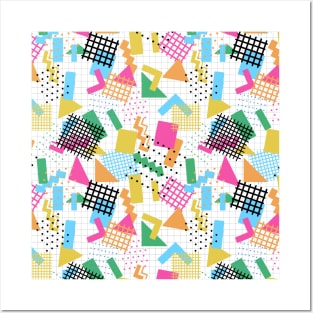 Graph Paper Retro Doodles - 1980s Inspired Neon Pattern Posters and Art